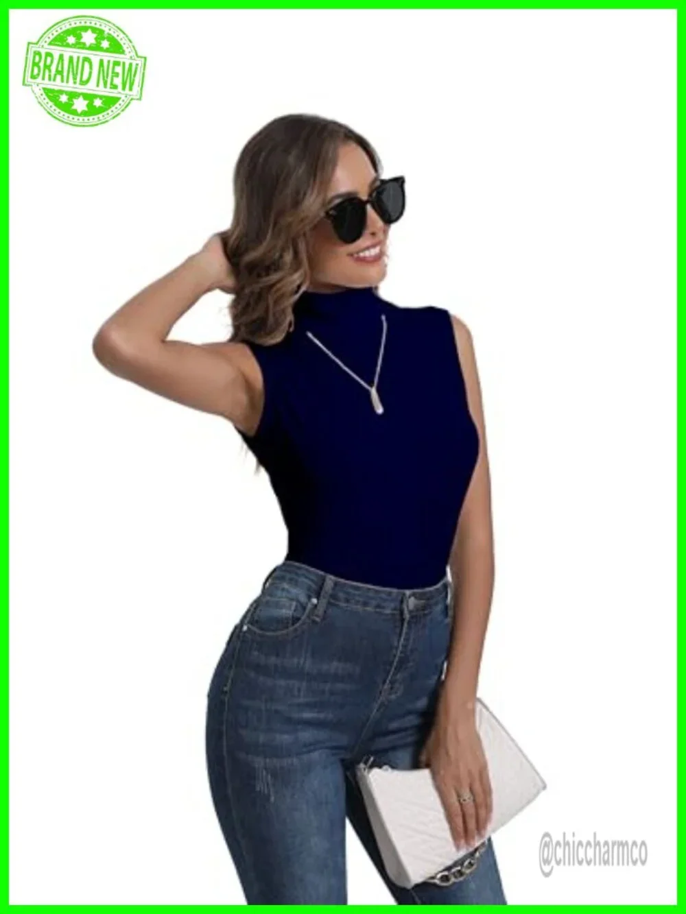 Classic Sleeveless Turtleneck Rib Knit Cotton Sweater Vest